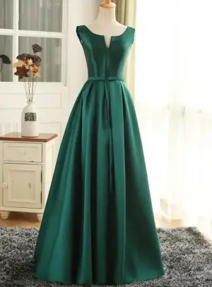 Floor Length A Line Green Stain Evening Dress