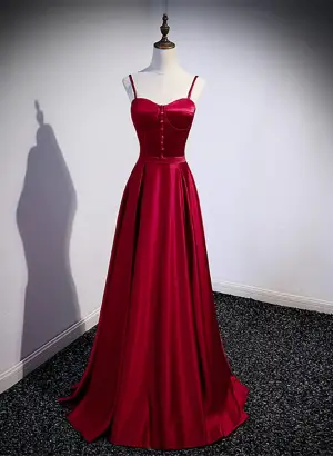 Simple Wine Red Satin Floor Length Prom Dress
