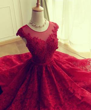 Cute A-line Red Lace Prom Homecoming Dress