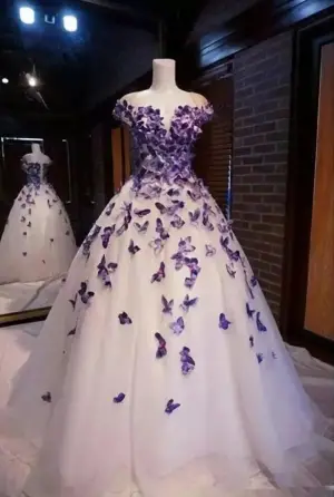 A Line Party Quinceanera Dress With Purple Butterfly Appliques