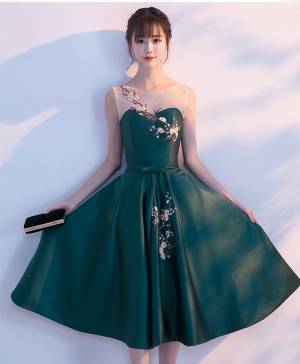 Green Lace Round Neck Short/Mini Prom Homecoming Dress