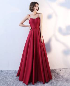 Burgundy Sweetheart Simple Long Two Pieces Prom Evening Dress