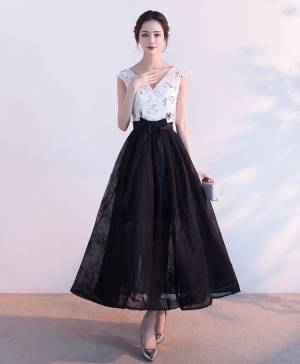 Black Lace Tulle V-neck Short/Mini Prom Evening Dress
