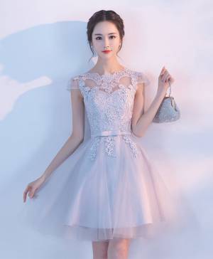 Cute A-line Gray Tulle Short/Mini Prom Homecoming Dress