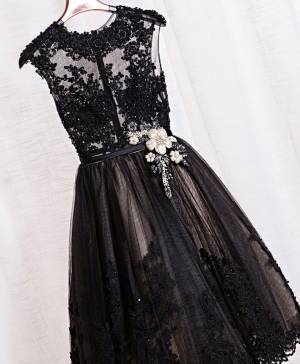 Black Lace Short/Mini Cute Prom Evening Dress