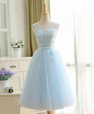 Sky Blue Lace Tulle Short/Mini Cute Prom Homecoming Dress