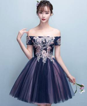 Tulle Lace Off-the-shoulder Short/Mini Cute Prom Homecoming Dress