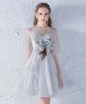 Gray Tulle Short/Mini Cute Prom Homecoming Dress