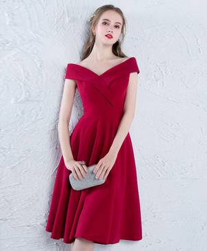 Burgundy Satin Off-the-shoulder Prom Homecoming Dress