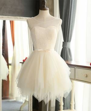 Tulle Round Neck A-line Short/Mini Cute Prom Evening Dress