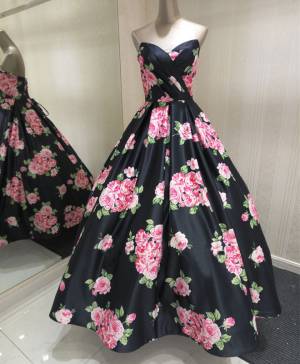 A-line With Floral Pattern Stylish Long Prom Evening Dress